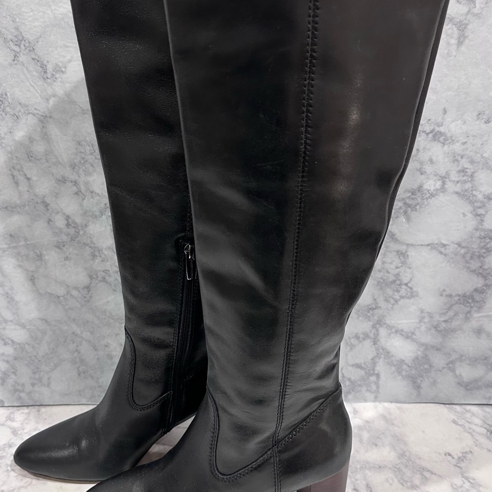 Vince Camuto CaseyL Leather Knee High Riding Style Boots Black Women 7.5M